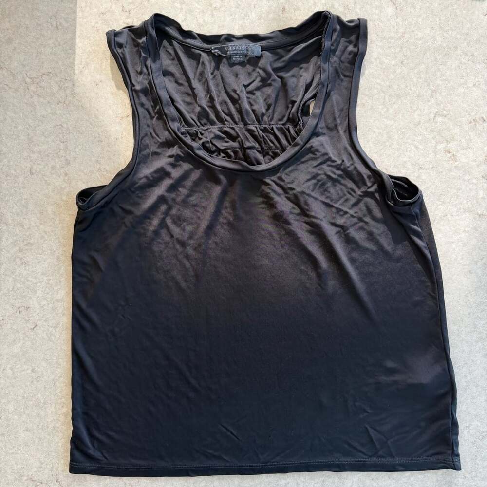 AllSaints Tank Top Size US 6 Black Viscose Scoop Neck Sleeveless